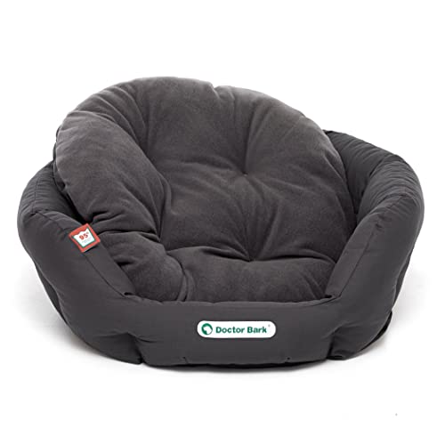 Doctor Bark - Hundebett rund - kuscheliges Hundekörbchen Mittelgroße Hunde mit orthopädischem Wendekissen und Toy-Bone - Waschbar bis 95°C - Made in Germany (M - 50x40 cm, Grau)