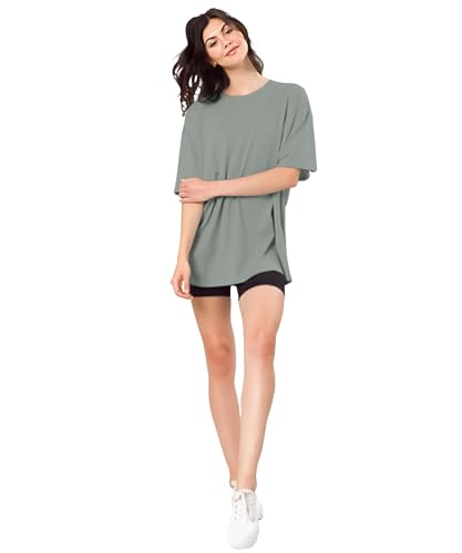 Image of SHODOX Women's Cotton Blend Oversized Drop Shoulder Solid T-Shirt(Pack of 1)
