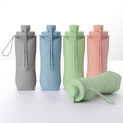 Image of Foldable Water Bottle 600ml - Leakproof Lid, BPA-Free, Lightweight & Portable - Ideal for Travel, Sports, Gym, Camping, Hiking - Wide Mouth, Durable, Pack of 1, Multicolor