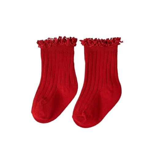 Ruffle socks 3pcs Short Ruffle Girls Soft Cotton Lace Flower Children Socks(Red,5-8Years(XL))