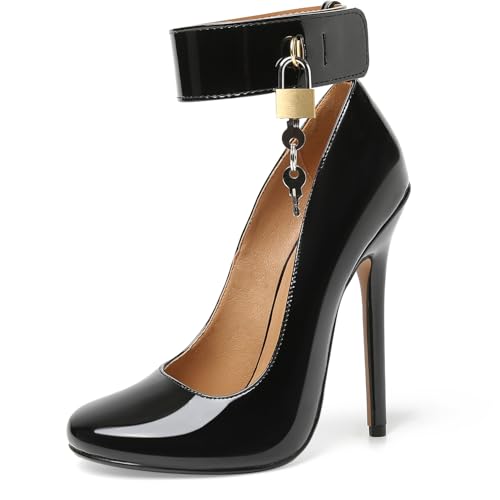 HAOZHAOTOU Unisex Men's Women's Sexy Lockable High Heels Stiletto Pumps Dress Party Shoes（BLP14 Black 16）