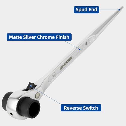 Image of DAKCOS 19mmx22mm OR 3 /4 inchx7 /8 inch 12 Point Double Ended Socket Ratcheting Podger Scaffold Spud Wrench,Silver