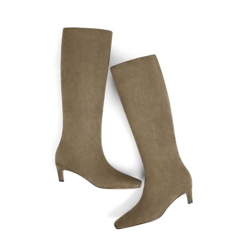 Image of Modatope Knee High Boots Women Square Toe Kitten Heel Tall Boots