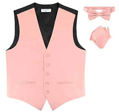 Mens SLIM FIT Dress Vest BowTie Solid Dusty Pink Color Bow Tie Handkerchief Set