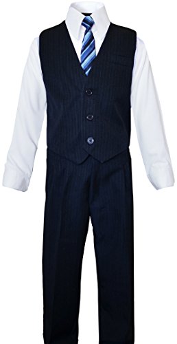Boys Pinstripe Suit in Grey with Matching Tie Size 2-20 (5, Dark Navy Blue) - Thumbnail 2