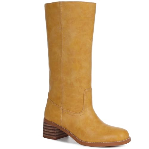 Image of Women's Knee High Boots, Comfortable Square Toe Faux Leather Boot Fashion Long Tall Boots for Riding Chunky High Heeled Dress /Casual Boot
