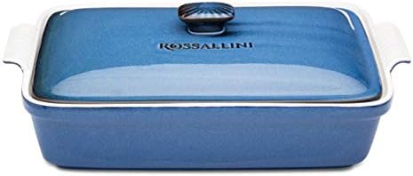 ROSSALLINI Stoneware Casserole Dish Bakeware Set with Lid, Covered Rectangular Dinnerware, Extra Large 4.23 Quart, 13 by 9 Inch, Blu Indaco [Reactive Blue]
