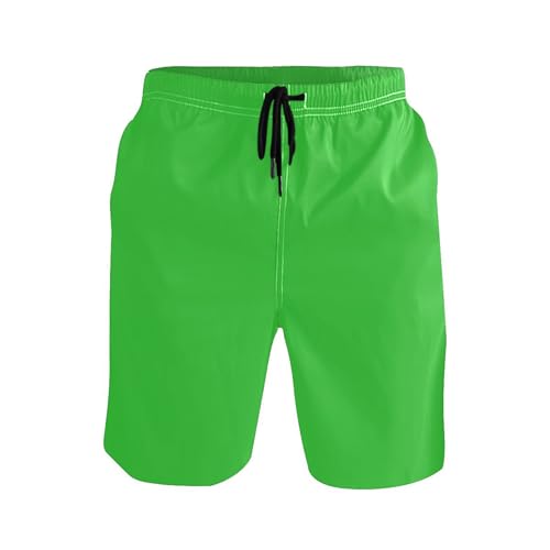 Lime Green Men's Sportwear Swim Trunks Quick Dry Board Shorts with Lining S