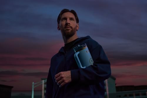 Image of STANLEY x Messi Quencher ProTour Flip Straw Tumbler with Leakproof Lid, 40 oz | Built-in Straw and Handle | Cup Holder Compatible for Travel | Insulated Stainless Steel | BPA-Free | Messi Striker Blue