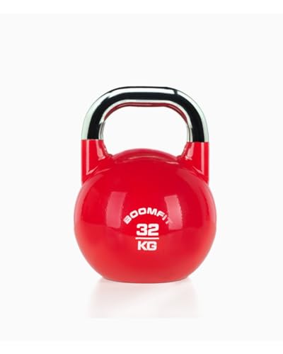 BOOMFIT Kettlebell de Competición 32 kg | Tamaño único para técnica constante y segura | Asa cómoda y base plana estable | Para fuerza y cardio funcional en casa o box | Pesa rusa 32 kg por color