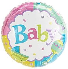 Pastel Baby Buggie & Rattle 18" Mylar Foil Baby Shower Party Balloon