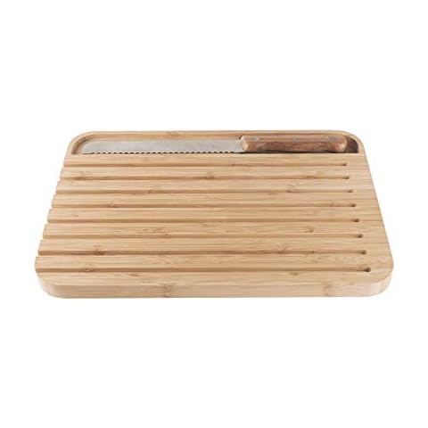 PEBBLY - NBA127 - Large Bamboo Bread Board L with Magnetic Bread Knife on Board - Natural and Durable Material Cover