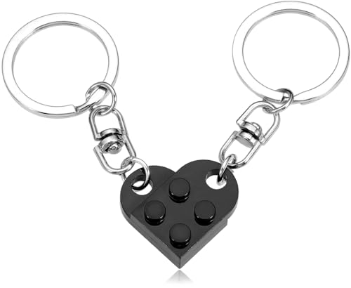 AIVEKE Herzförmige Schlüsselanhänger - 2 Stück Partner für Beide, Valentinstag & Weihnachten Geschenk, Schwarz
