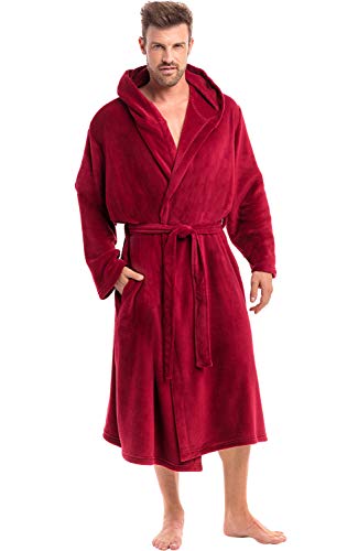 Alexander Del Rossa Men's Lightweight Fleece Robe with Hood, Soft Bathrobe, 1XL 2XL