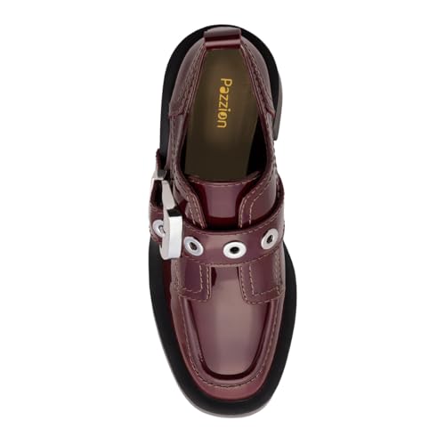 Pazzion Womens Trendy Thick Platform Closed Round Toe Loafers Chunky Block High Heels Buckle Up Oxfords Goth Cosplay Holiday Shoe Size 4-16 US3