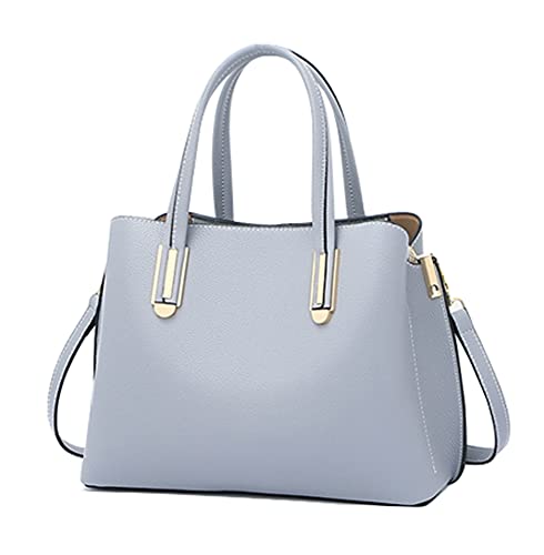 Ainifeel Women's Genuine Leather Handbags and Purses Top Handle Handbags For Work Business Purse Office Bags (Small 11.8'' (W) x 4.7''(D) x 8.7''(H), Grey blue)