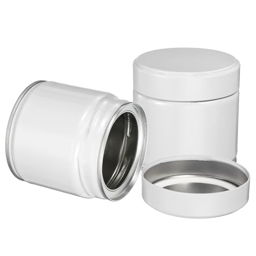 sourcing map 2 botes redondos de té, 7.6 x 7.6 cm, herméticos, de metal, para té suelto, granos de café, especias, lata de té duradera, compacta y elegante (blanco)