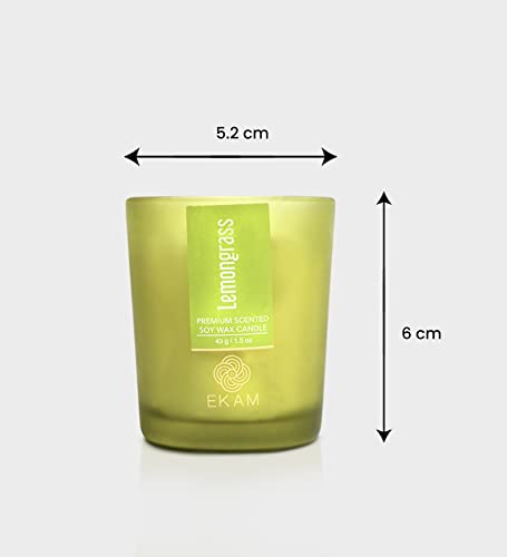Image of EKAM Lemongrass Votive Soy Wax Scented Candle, 40 Grams, 10 Hours Burn Time| Long Lasting Premium Candles | Ideal for Home Decor | Gifting & Aromatherapy (Pack of 9)