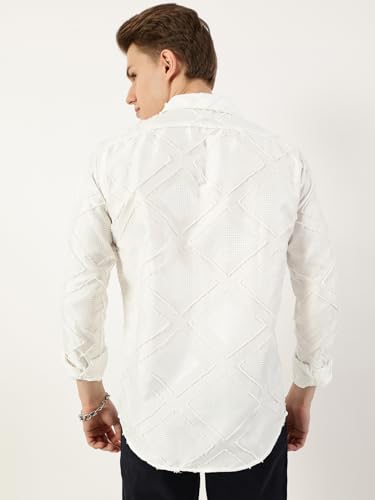 Image of Thomas Scott Men's | Self Design | Full Sleeve | Slim Fit | Polyester | Spread Collar | Casual Shirt