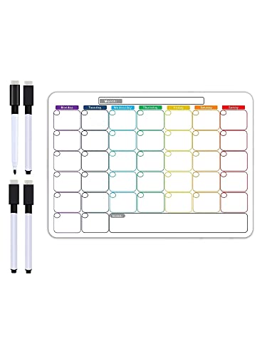 Image of Awestuffs Magnetic Dry Erase Monthly Planner for Refrigerator - Stain Resistant Whiteboard Sheet - with 4 Markers and Eraser - [45 x 30 cm] [Made in India] (Monthly Planner)