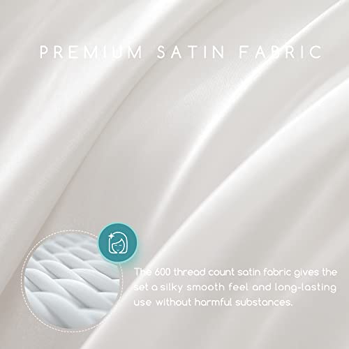 Image of MR&HM Satin Bed Sheets, Full Size Sheets Set, 6 Pcs Silky Bedding Set with 15 Inches Deep Pocket for Mattress (Full, Ivory)