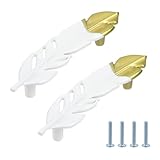 MY MIRONEY 2PCS Feather Cabinet Pulls Hardware Zinc Alloy Drawer Knob Modern White and Gold Cupboard Dresser Handles with Screws, 3' Hole Centers