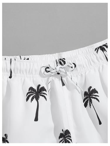 WDIRARA Men's Plant Print Patch Drawstring Waist Summer Beach Hawaii Swim Trunks Shorts3