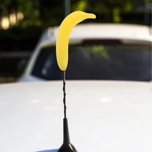 TOPPERFUN Car Antenna Top Decoration, 7.47x1.38x1.18in Cute Cartoon Banana Car Rearview Mirror Pendant, Fruit Roof Antenna External Decoration, Fun Dashboard Accessories for Cars