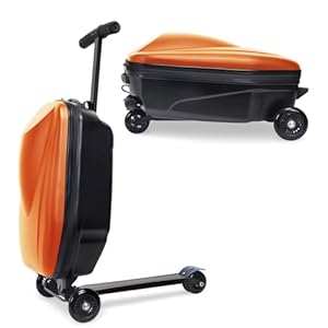 20” Scooter Suitcase for Kids, 2-in-1 Ride On Luggage with Wheels for Boys & Girls Ages 6-12, Foldable Hardshell Carry On Lightweight Travel Suitcase for Airplane Check In
