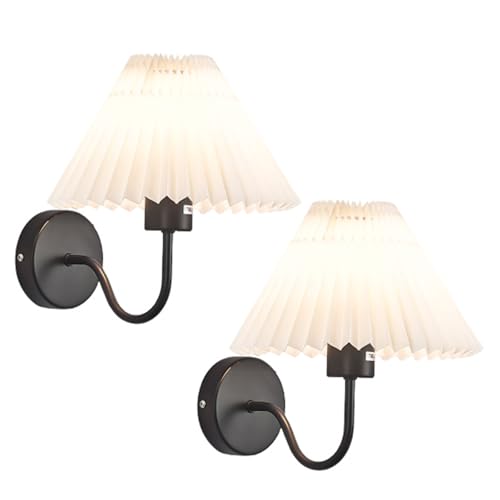 Image of Wall Sconces Indoor Wall Light Fixtures with Pleated Fabric Shade Bathroom Vanity Sconces Wall Lighting Dresser Hardwired Wall Lamps for Bedroom Living Room Corridor Porch