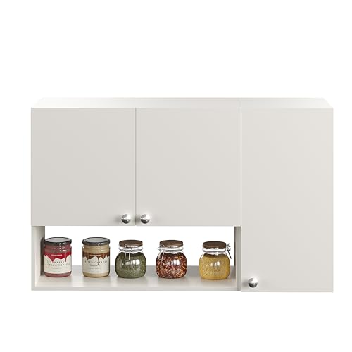 Image of FURNEASER Diana Wall Mounted Kitchen Cabinet with Doors & Open Shelves | Engineered Wood Wall Storage Cabinet for Kitchen, Dining Room & Utility | Modern Wall Organizer