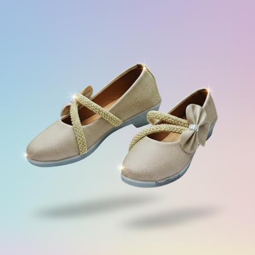 Image of Girls' Patent Mary Jane Shoes with Floral Embellishment, Attractive Colour's, Pearl Flower Welcro Glittery Bellies