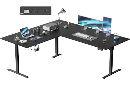 Image of 75x61 Inch L Shaped Electric Standing Desk, Corner Workstation, Black