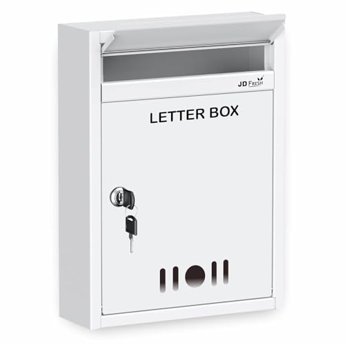 Image of JD FRESH Wall Mount A4 Size Letter Box /Mail Box /Suggestion Box /Complaint Box for Office /Post Box for Home gate with Clear Window View and Secure Key Lock - (Ivory)