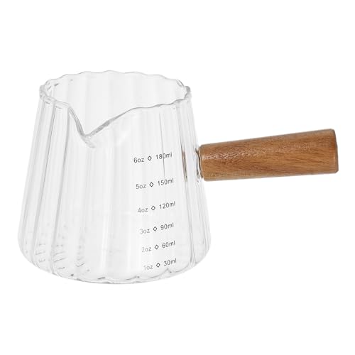 Kichvoe Espresso Shot Glass with Wood Handle - Glass Creamer Coffee Milk Creamer - Frothing Pitcher Creamer Jug