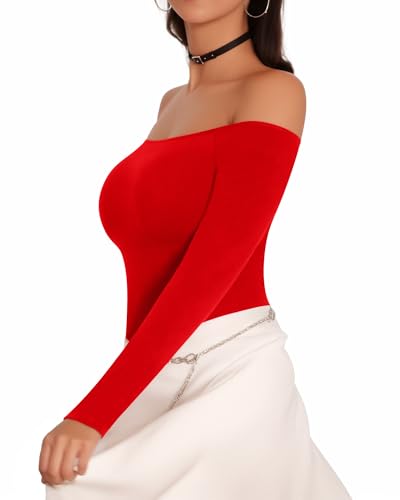 Image of Mangopop Women' Long Sleeve Ribbed Bodysuit Jumpsuits