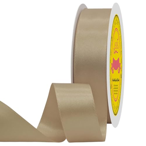 Image of Tan Double Face Satin Ribbon 1 inch X 50 Yards Spool Bright Colors Very Suitable for Weddings Gift Package Wrapping Dancer Wand Sewing Party Hair Bow Invitation Decorations and More
