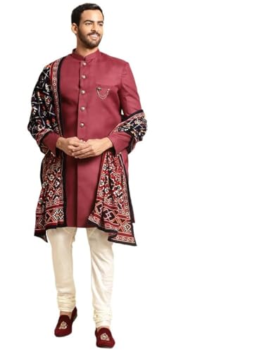 Men's Sherwani Set with Dupatta - Traditional Indian Ethnic Wear for Men - Ideal for Weddings, Festivals & Celebrations