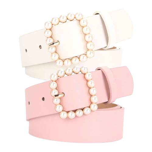 Women's Adjustable PU Belts All Seasons Belt Bead Belt Loops Casual Skinny Ratchet Belt