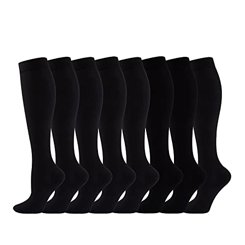 8 Pares Calcetines/Medias de Compresión- Athletic Fit Calcetines para Mujeres y Hombres para Deporte, Embarazo, Médicos, Correr, Volar, Viajar, Varicosas, De pie Mucho Tiempo