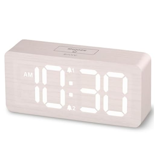 uscce Wooden Digital Alarm Clocks for Bedrooms: Dimmable Dual Alarm Clock with Large Numbers for Bedside Desk - Loud Alarm for Heavy Sleepers with Volume Control - Wood Decor & Gifts