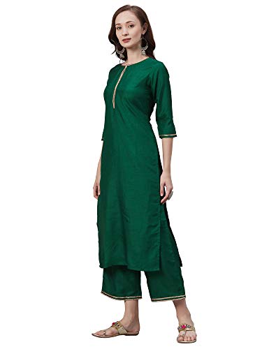 Image of INDO ERA Women's Polyester Solid Straight Kurta with Palazzo Set(IE00KS9GN1886)