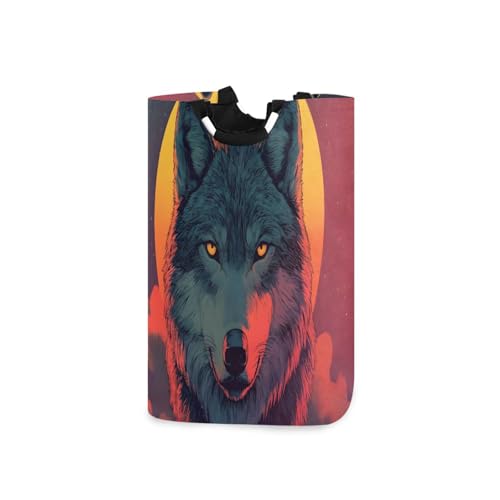 Jihqo Laundry Hamper Basket Sunset Wolf Collapsible Nursery Storage Bin Waterproof Clothing Baskets for Home Bedroom Bathroom Washing Room