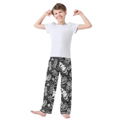Boys' Pants Hip-hop Graffiti Rap Music Long Bottoms Jogger Pants Elastic Waist Trousers with Pockets S-XL2