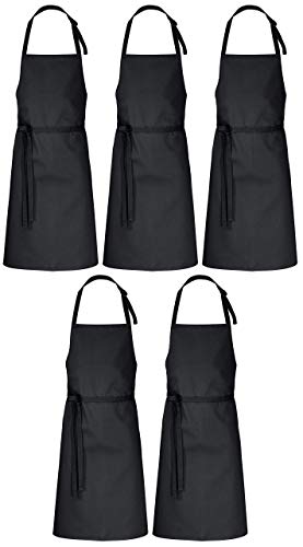 DESERMO 5er Set Premium verstellbare Latzschürze 100cm x 80cm (L X B) ✓ Hochwertige Profi-Schürze für Frau & Mann ✓ Innovative Mischung aus Baumwolle & Polyester ✓ Große Farbauswahl ✓220g/m²(Schwarz)