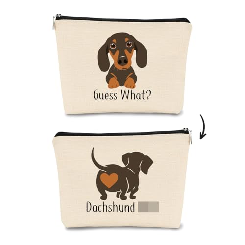 BARPERY Dachshund Makeup Bag,Dachshund Gift Funny Guess What It's Dachshund Cartoon Cute Wiener Dog Sausage Dog Cosmetic Bag Best Gift Idea for Dog Loves Women Dog Mom Teen Girls Daughter