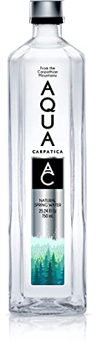 AQUA Carpatica Natural Spring Water with Electrolytes, Artesian Glass Bottled Water, 750 ml / 25.36 oz. (12 Pack)