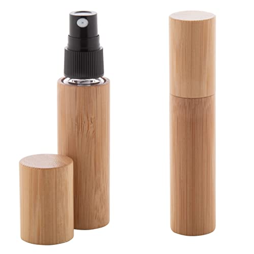 notrash2003 Lot de 2 flacons de parfum de voyage en bambou avec réservoir en verre rechargeable et atomiseur de 10 ml.