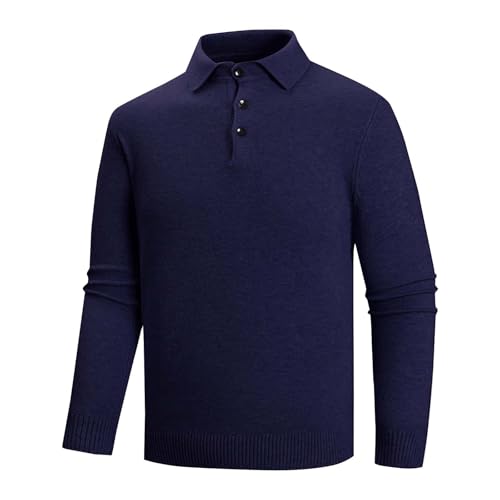 Oversized Sweater Men - Long Sleeve Button Collared Golf Sweaters Knitting Cotton Classic Stretch Undershirt Turndown