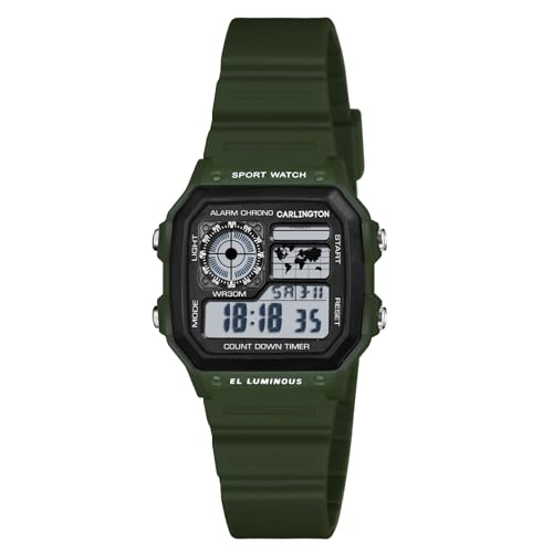 Image of Carlington Kids Digital Watch for Boys and Girls Age 2 to 12 Years Pink Green Black Colour Band with Alarm and Date Display - CT 321